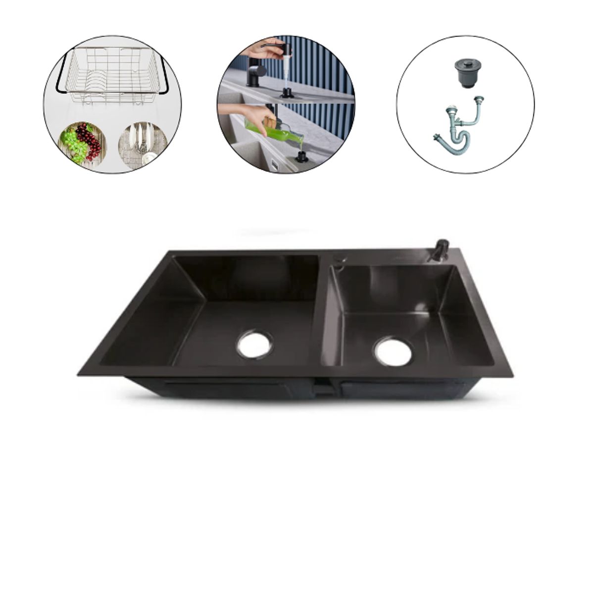 FRATELLI - LAVADERO DE COCINA ACERO DOBLE POZA NEGRO PRM-7843B