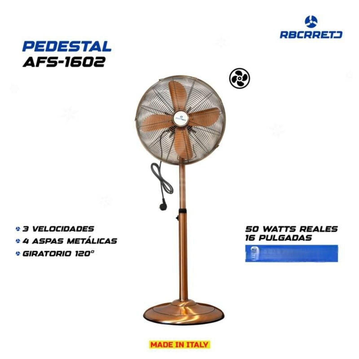 RBC - Ventilador de Pedestal 16 pulgadas AFS-1602 RBCRRETD  Metal dorado