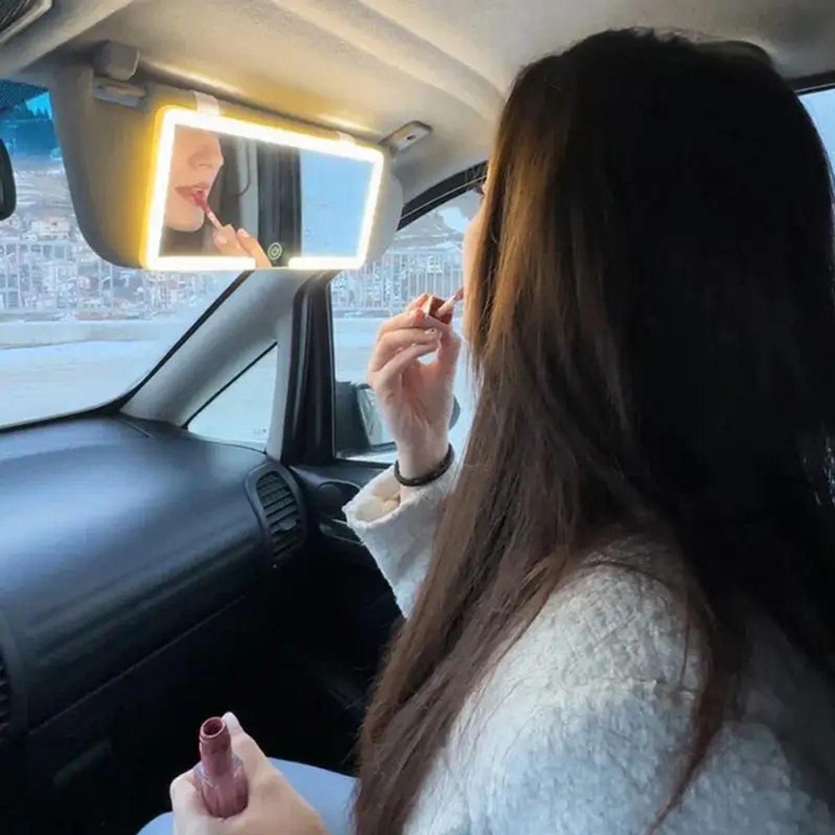 GENERICO - Espejo LED Para Auto en Visera Recargable Táctil Blanco