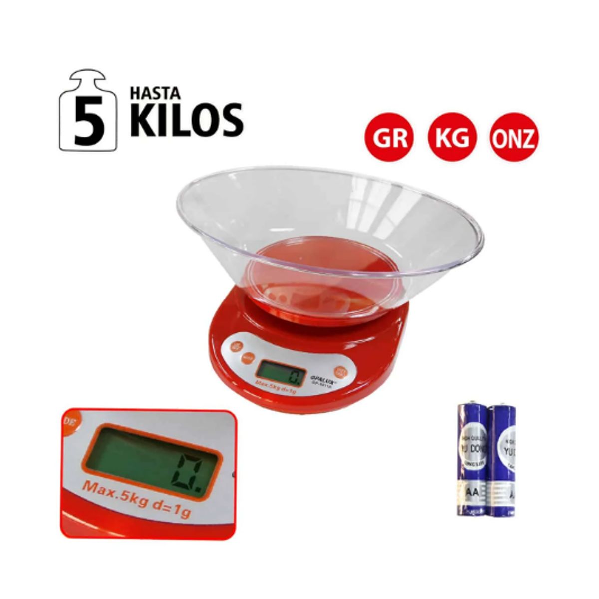 OPALUX - Balanza Digital Gramera 5Kg OP-1811A-RD OPALUX