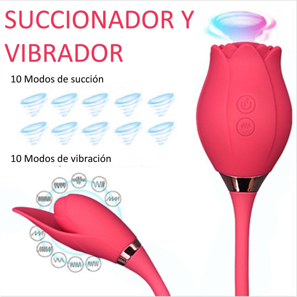 GENERICO - Vibrador y Succionador en Forma de Rosa - Rosado