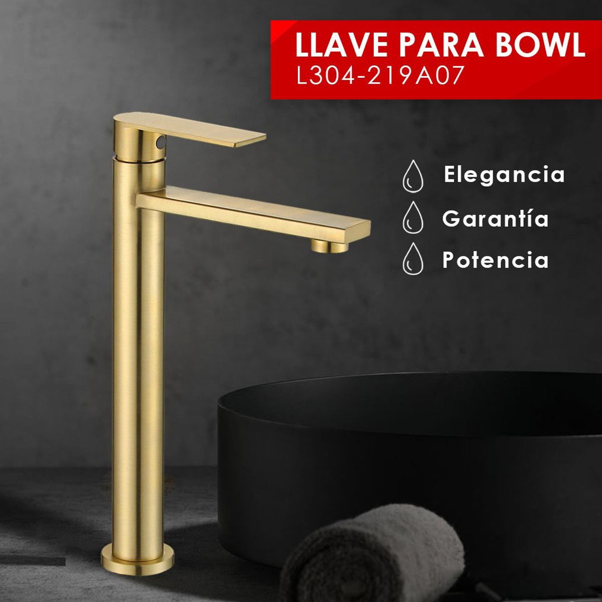 XM - LLAVE DE LAVATORIO ALTO DORADO AL MUEBLE L304-219A07