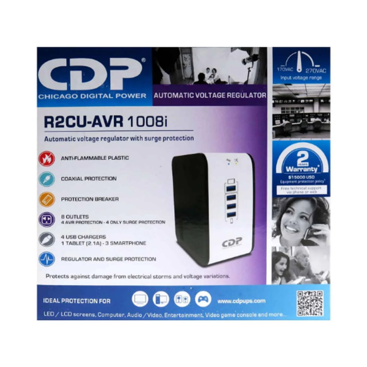 CDP - Estabilizador de Voltaje 1000VA/500W 8 Salidas R2CU-AVR1008I CDP