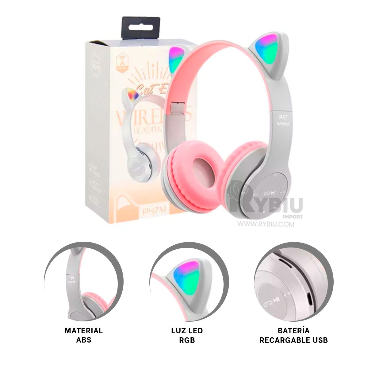 RYBIU IMPORT - Auriculares Comodos Tipo Gato en Plomo Y+Gift MiniAgenda
