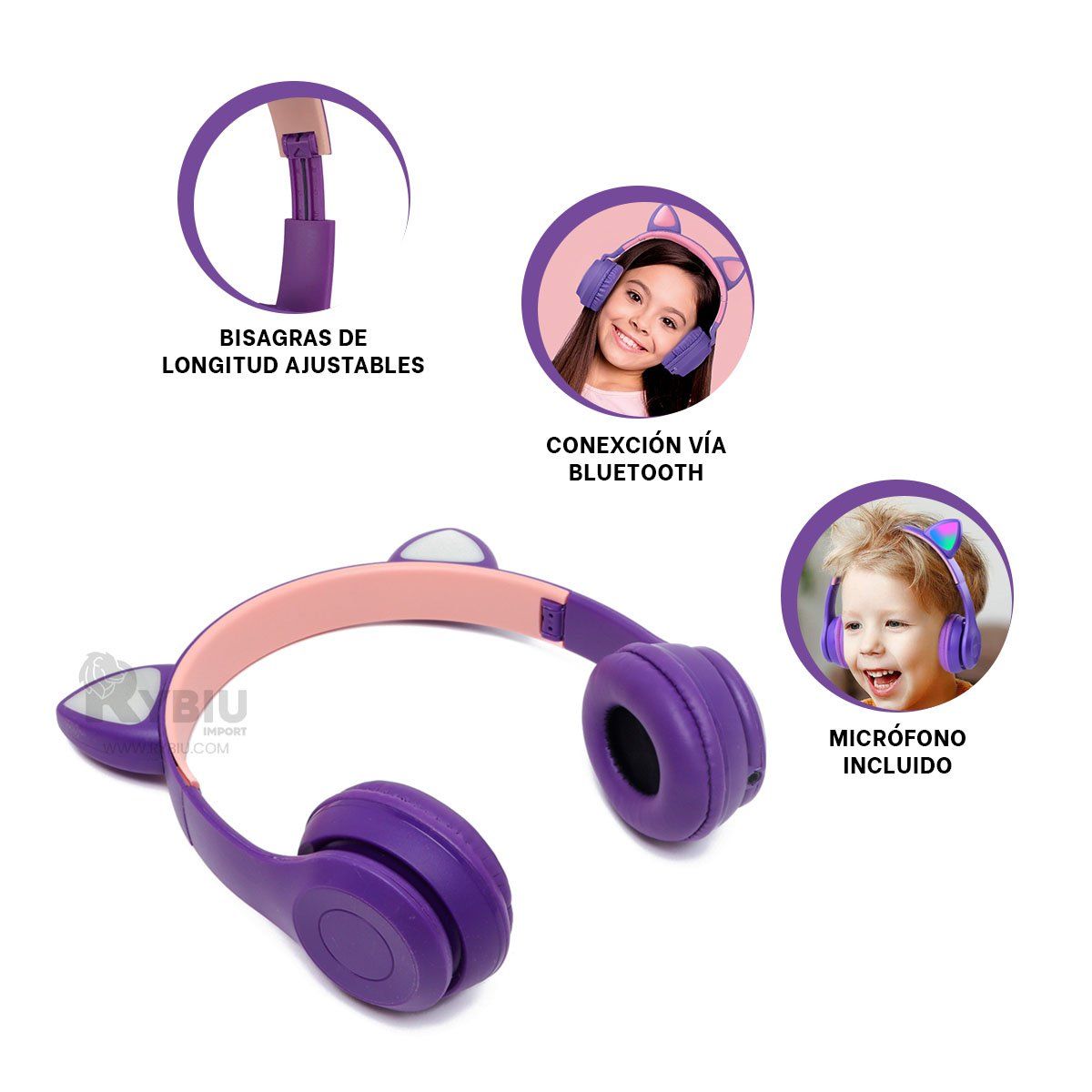 RYBIU IMPORT - Auriculares Comodos Tipo Gato en Morado Y+Gift MiniAgenda