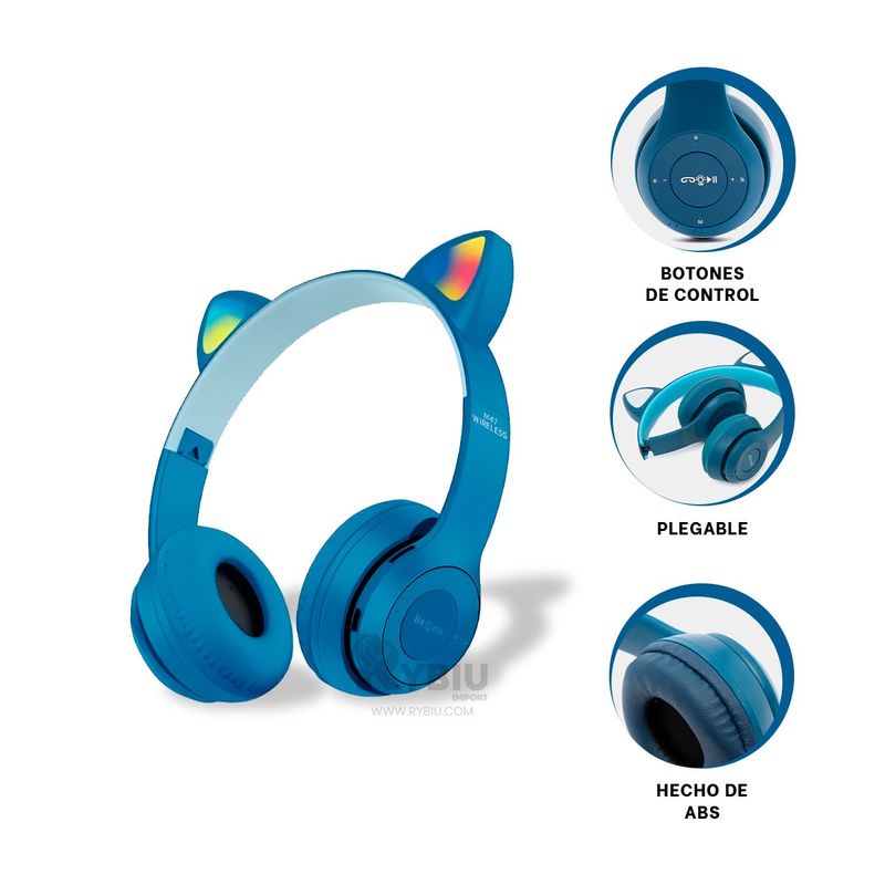 RYBIU IMPORT - Orejeras Portatil en Gato Color Azul Y+Post-it Adhesivos