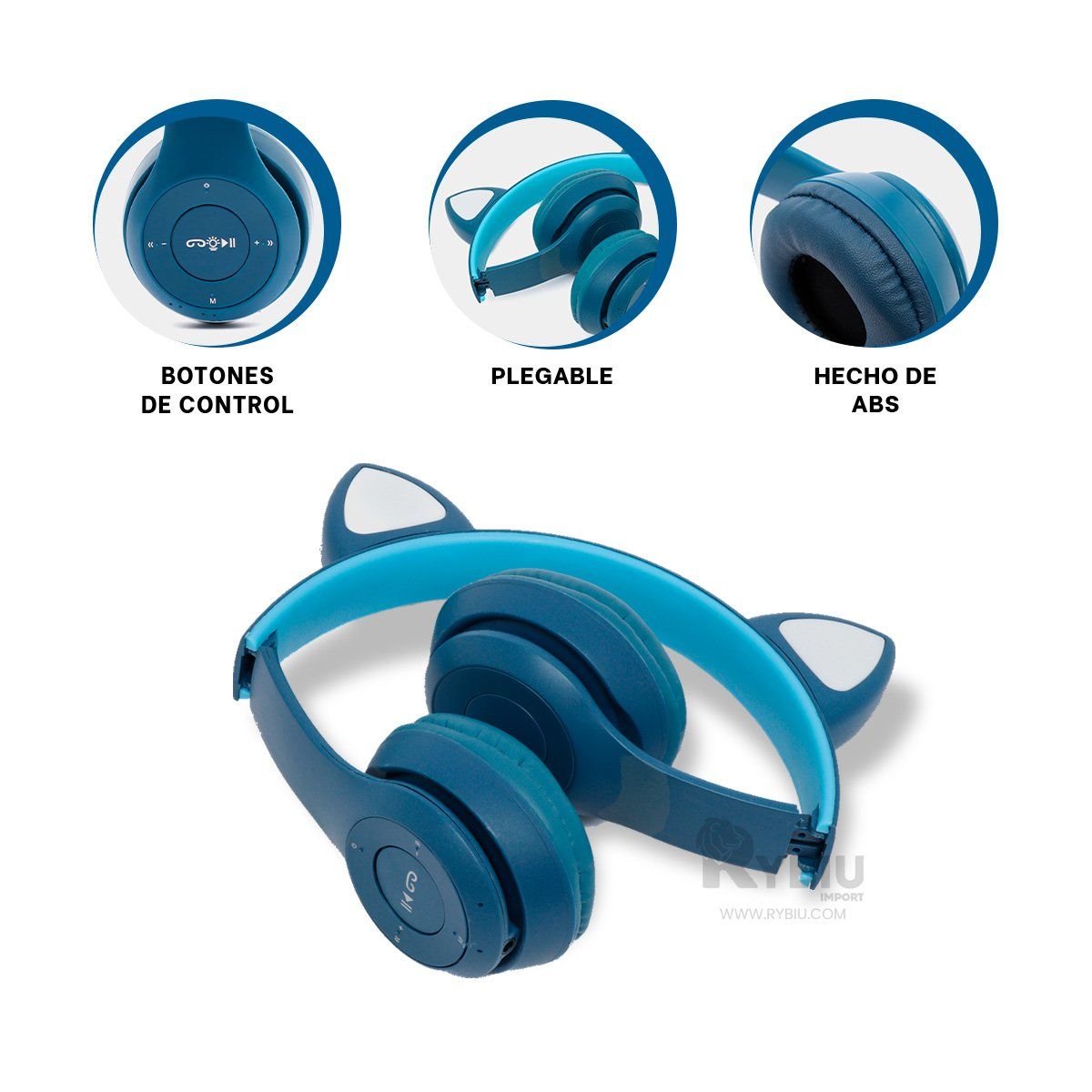 RYBIU IMPORT - Orejeras Funcional con Buen Sonido Azul Y+Ligas de Regalo