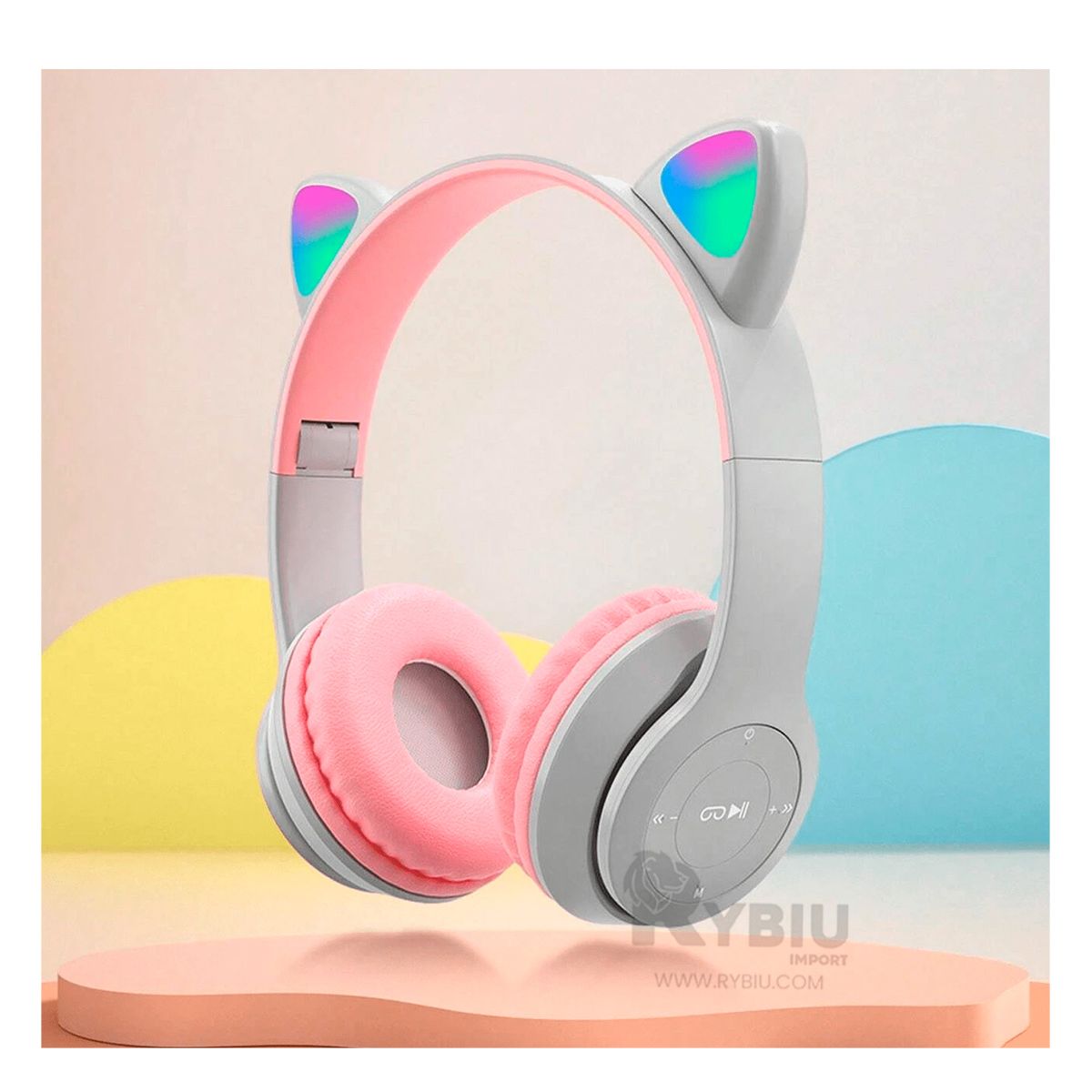 RYBIU IMPORT - Orejeras Portatil en Gato Color Plomo Y+Post-it Adhesivos