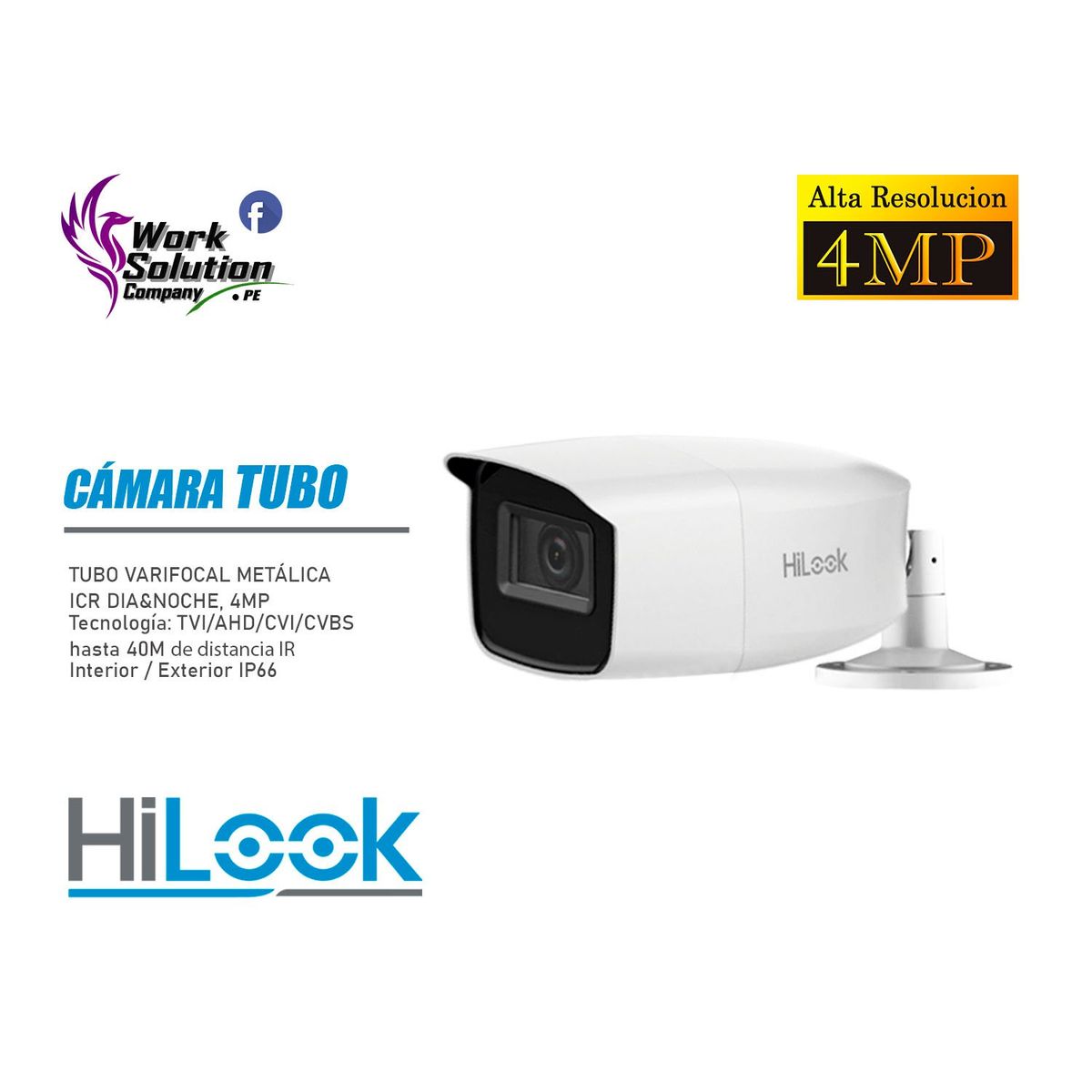 HIKVISION - Cámara de Seguridad Hilook Tubo Varifocal Analógica 4MP IR hasta 40M IP66
