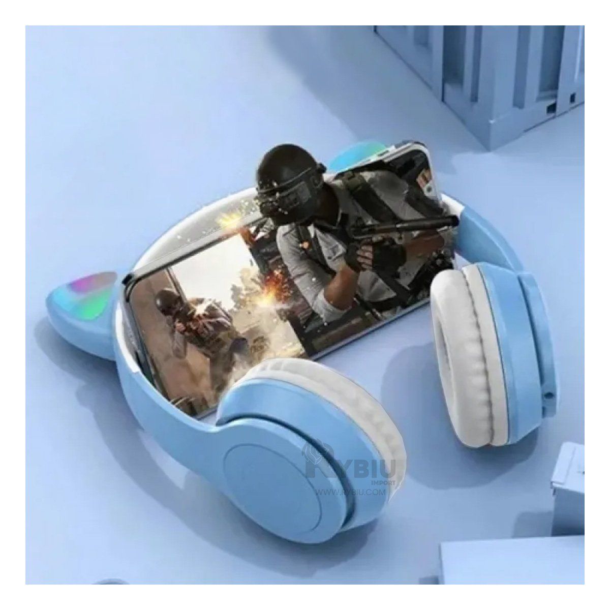 RYBIU IMPORT - Auriculares con Estilo Cat de Tono Celeste Y+Gift Stickers