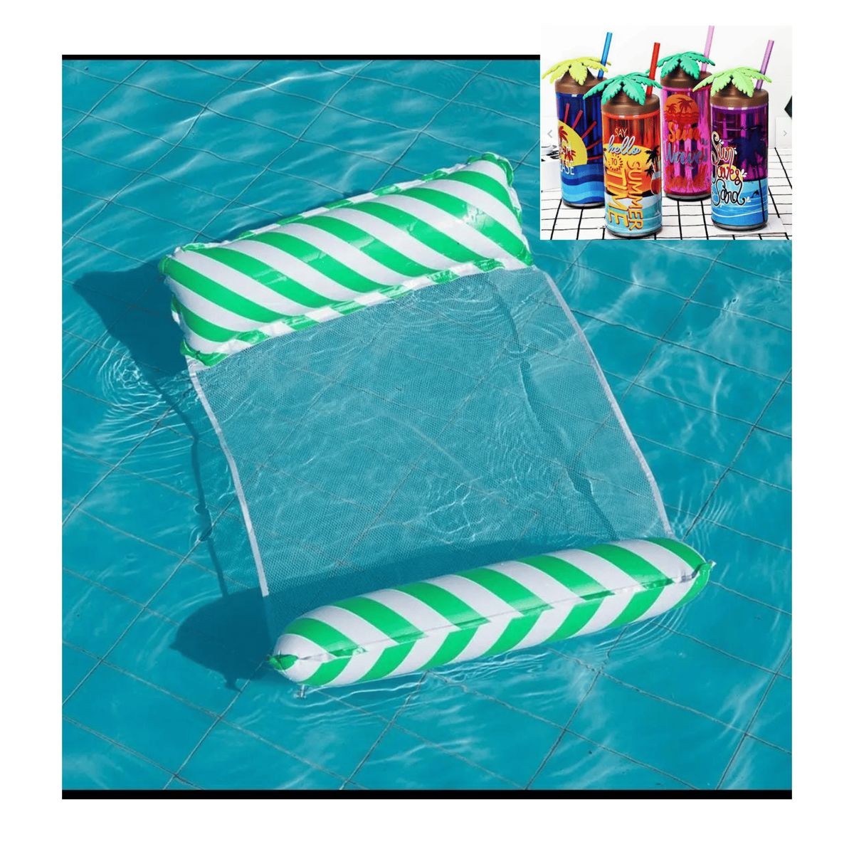 GENERICO - Cama Flotador de  Verano Verde mas Vaso Hawai