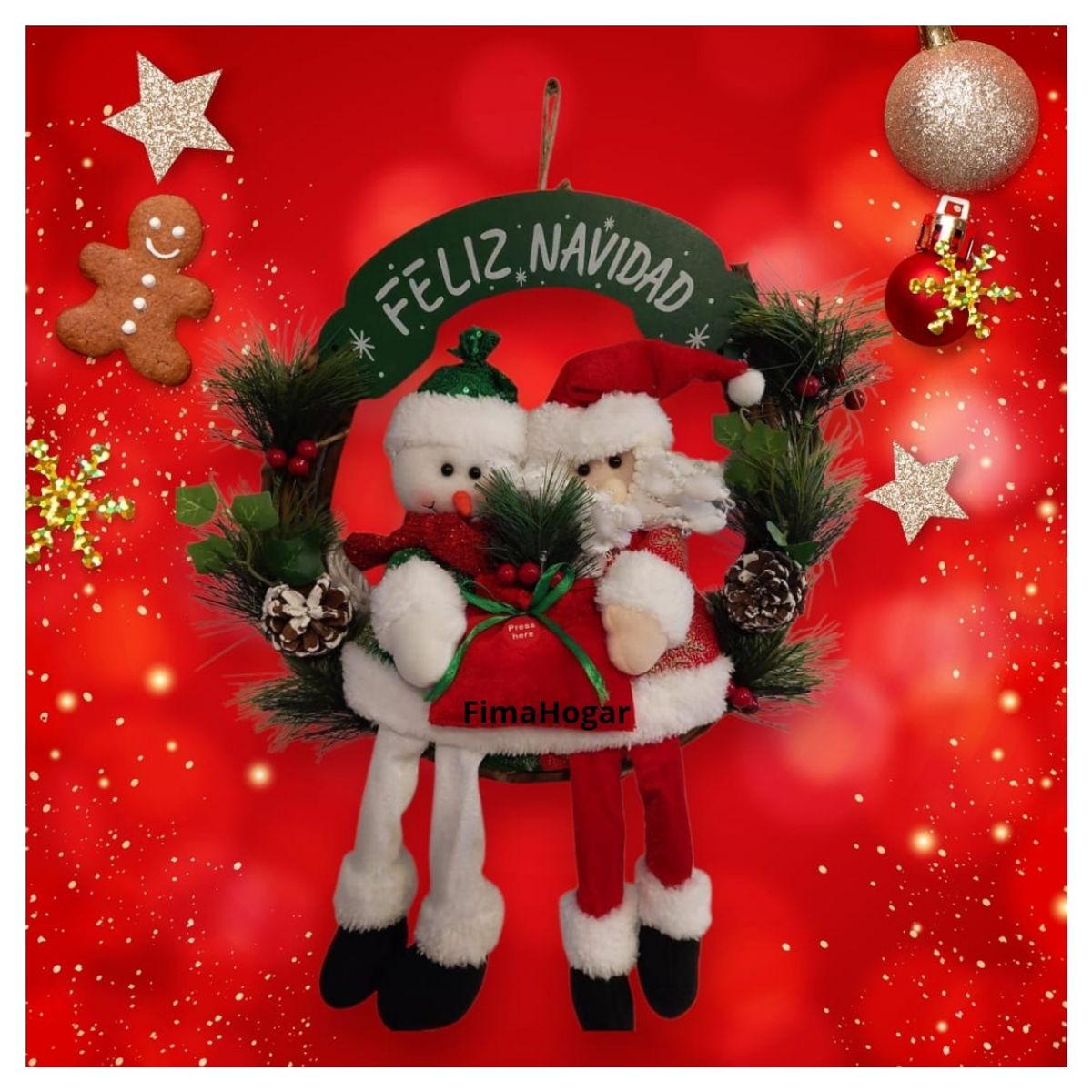 GENERICO - Corona de Navidad colgante para pared y puerta rojo y verde 45 cm