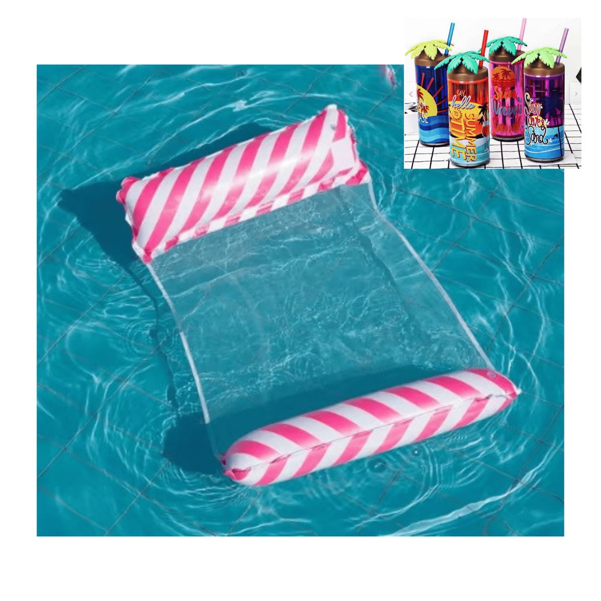 GENERICO - Cama Inflable de Verano Rosado mas Vaso Veraniego