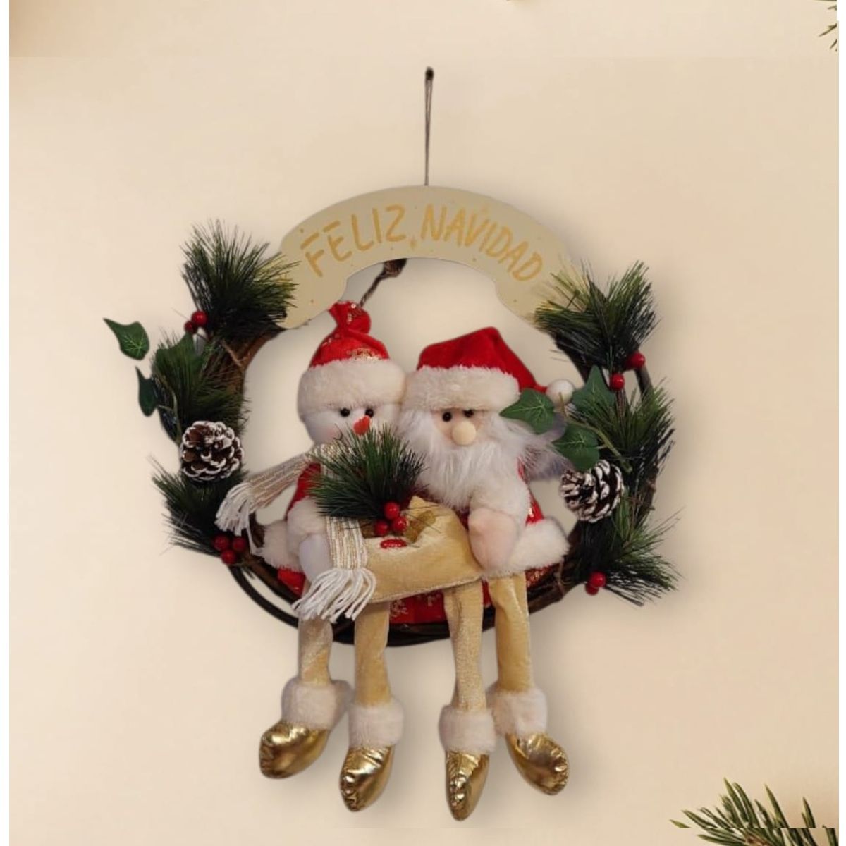 GENERICO - Corona de Navidad colgante para pared y puerta rojo y dorado 45 cm