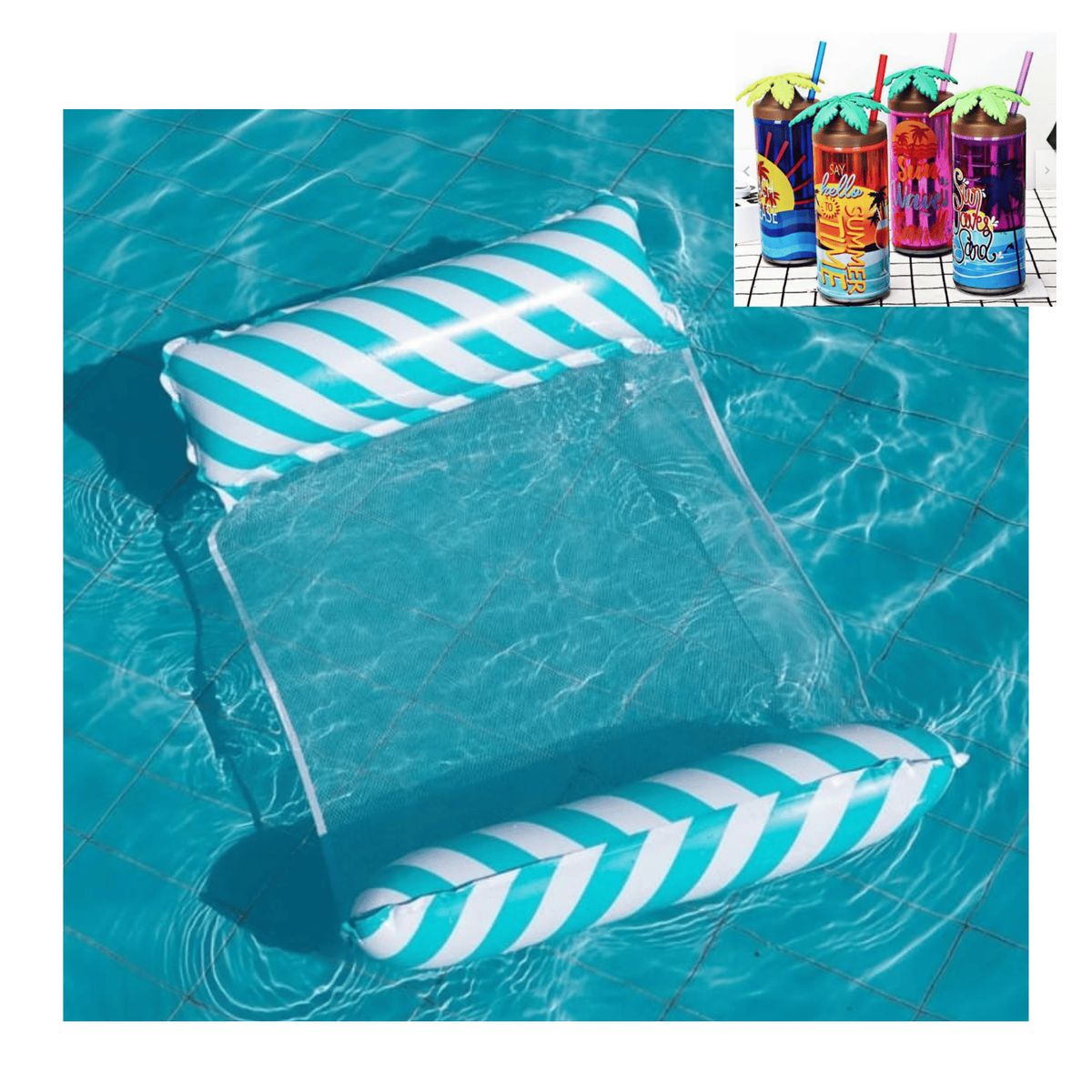 GENERICO - Cama Inflable de Verano Celeste mas Vaso Veraniego