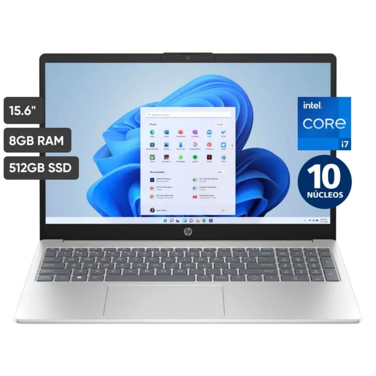 HP - Laptop HP 15-fd0008la Core I7 1355U (13va Generacion) 8gb 512gb ssd 15.6 FHD window 11 Color Plata