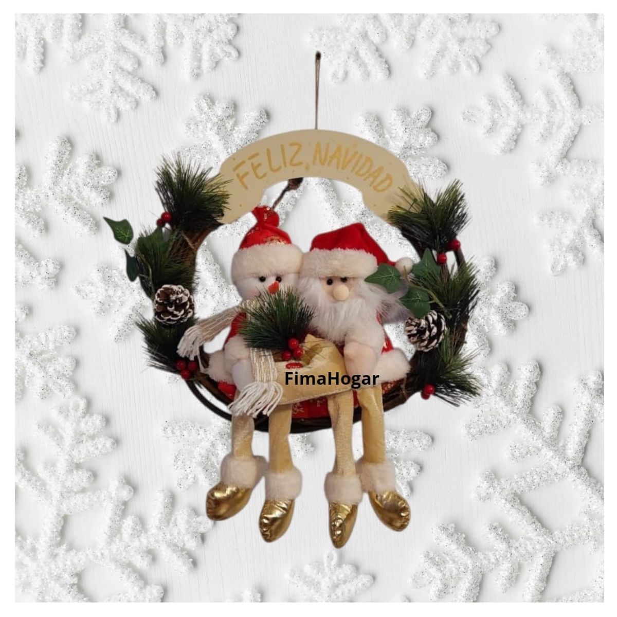 GENERICO - Corona de Navidad colgante para pared y puerta dorado 45 cm