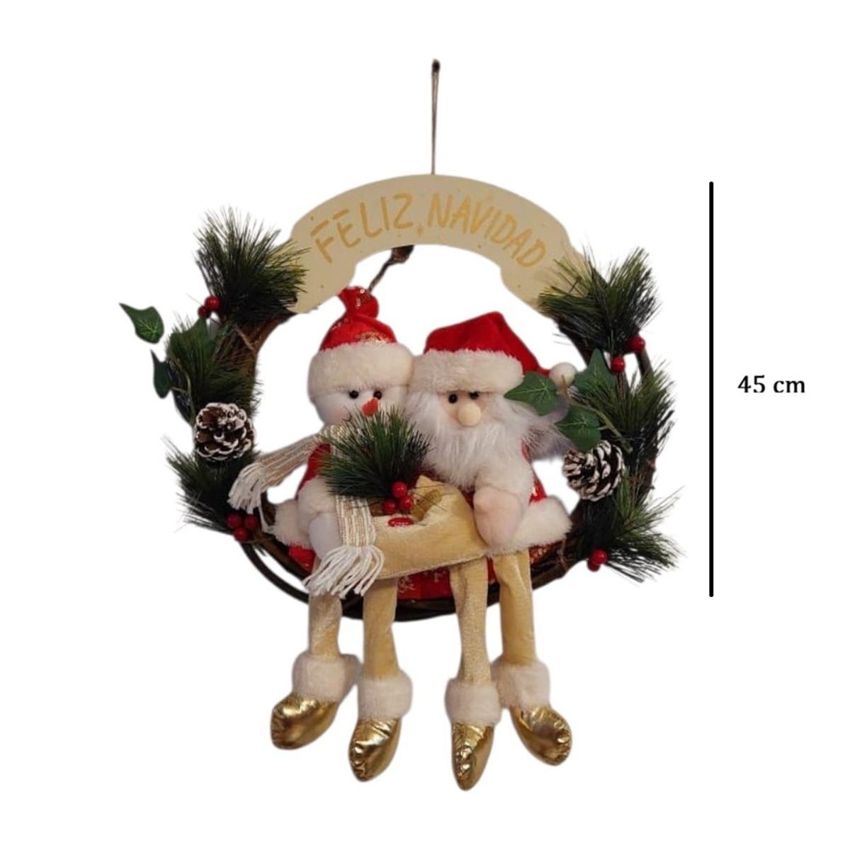 GENERICO - Corona de Navidad colgante para pared y puerta dorado 45 cm