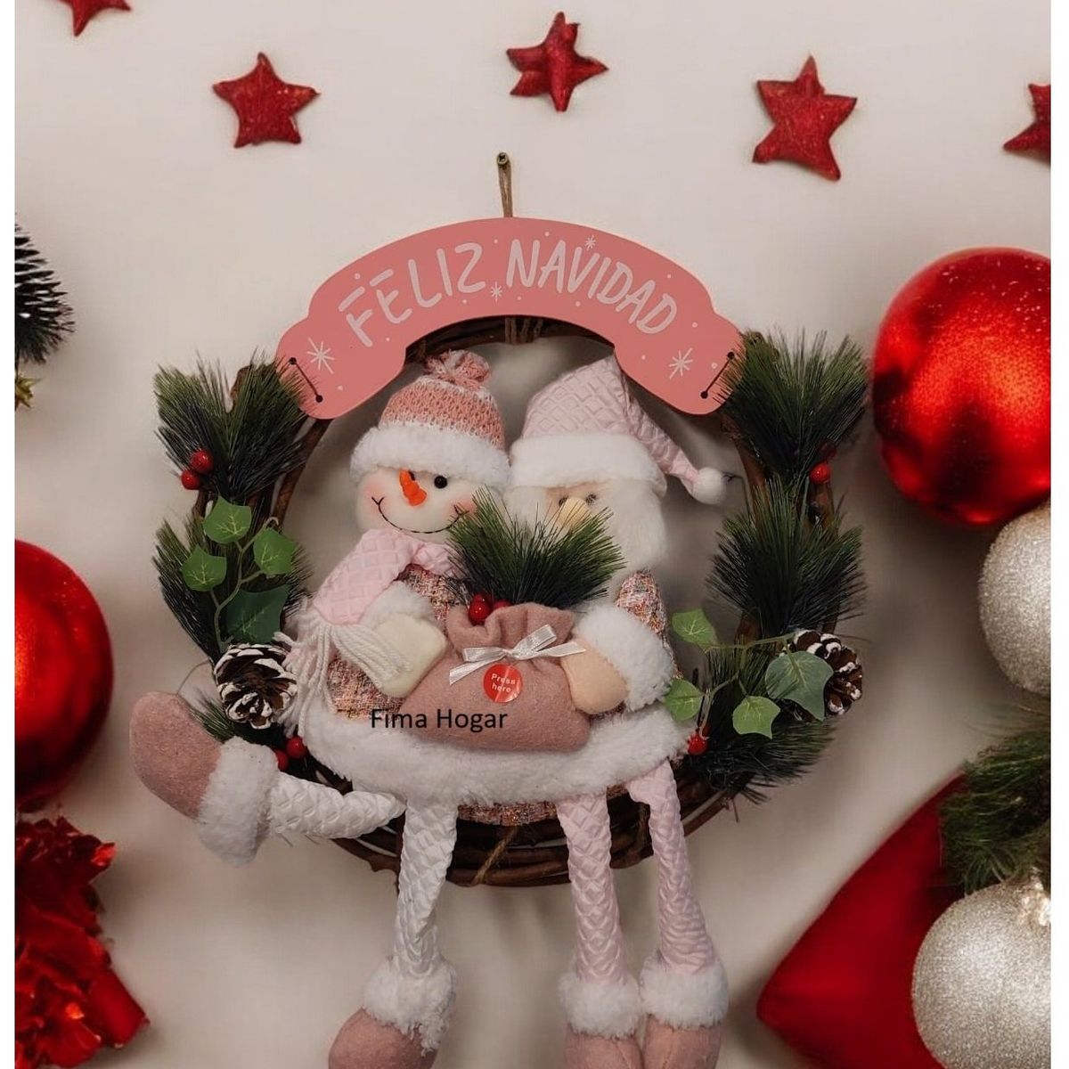 GENERICO - Corona de Navidad colgante para pared y puerta rosado 45 cm