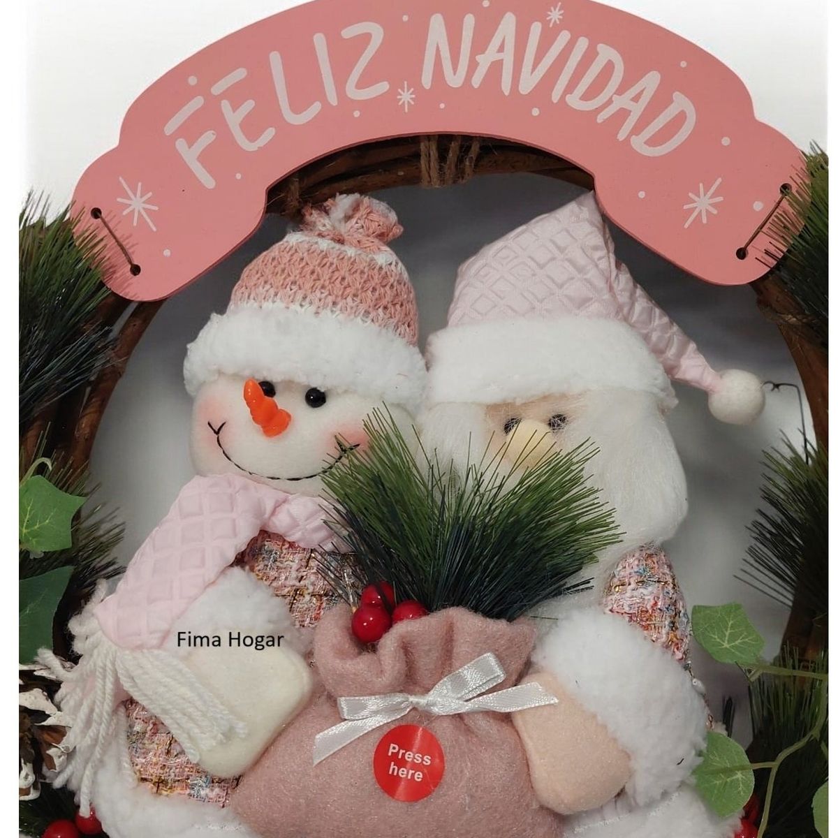 GENERICO - Corona de Navidad colgante para pared y puerta rosado 45 cm