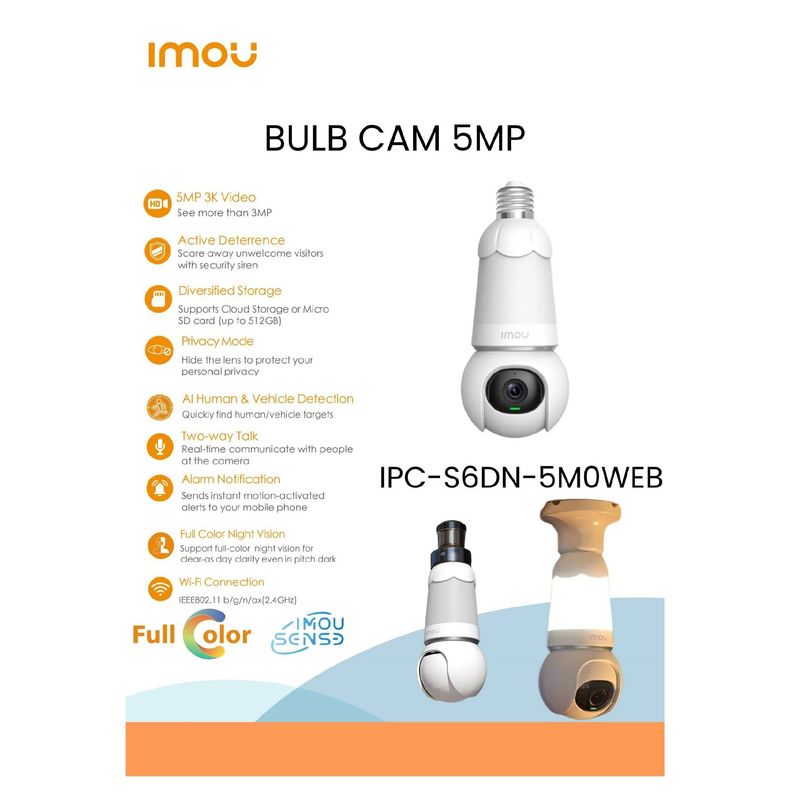 IMOU - Foco Camara Vigilancia IMOU 360° Wi Fi Bulb Cam 5mp 3k Vision Nocturna a Color