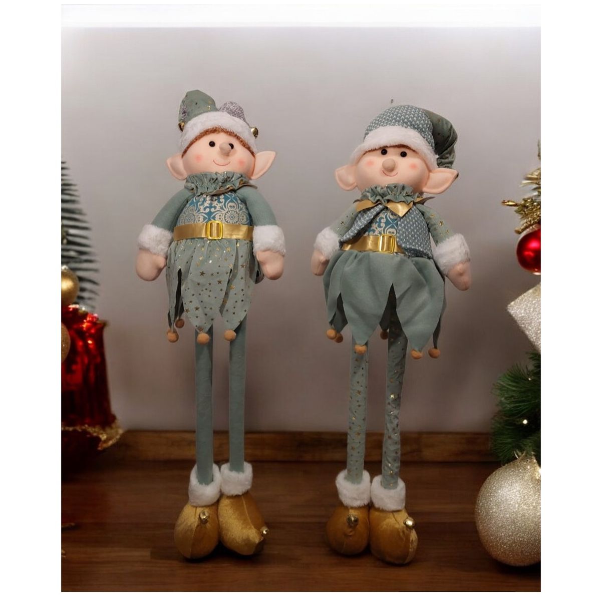 GENERICO - Set 2 Muñecos duendes patilargas de navidad 80 cm