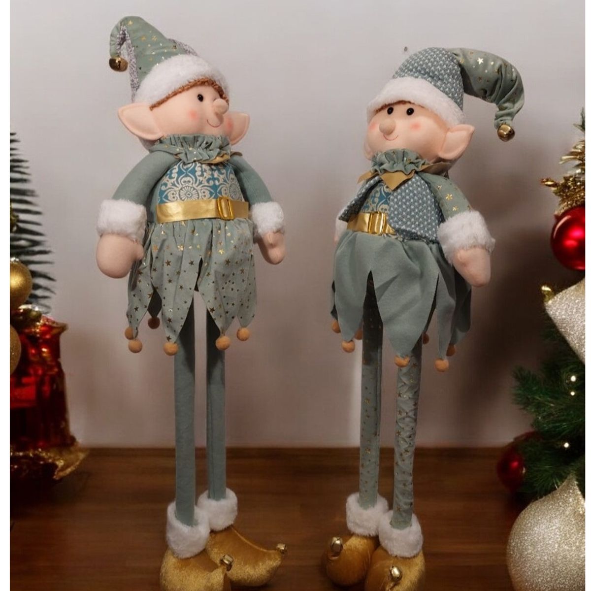 GENERICO - Set 2 Muñecos duendes patilargas de navidad 80 cm