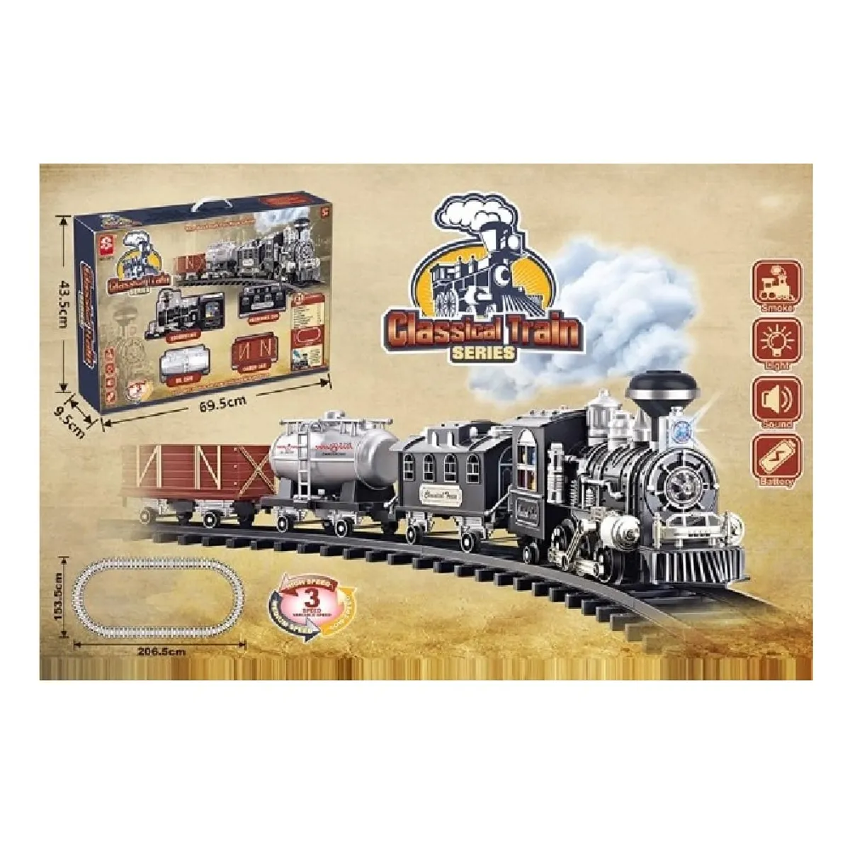 GENERICO - Tren Eléctrico Clásico Bota Humo Luminoso Navidad 21 pzas