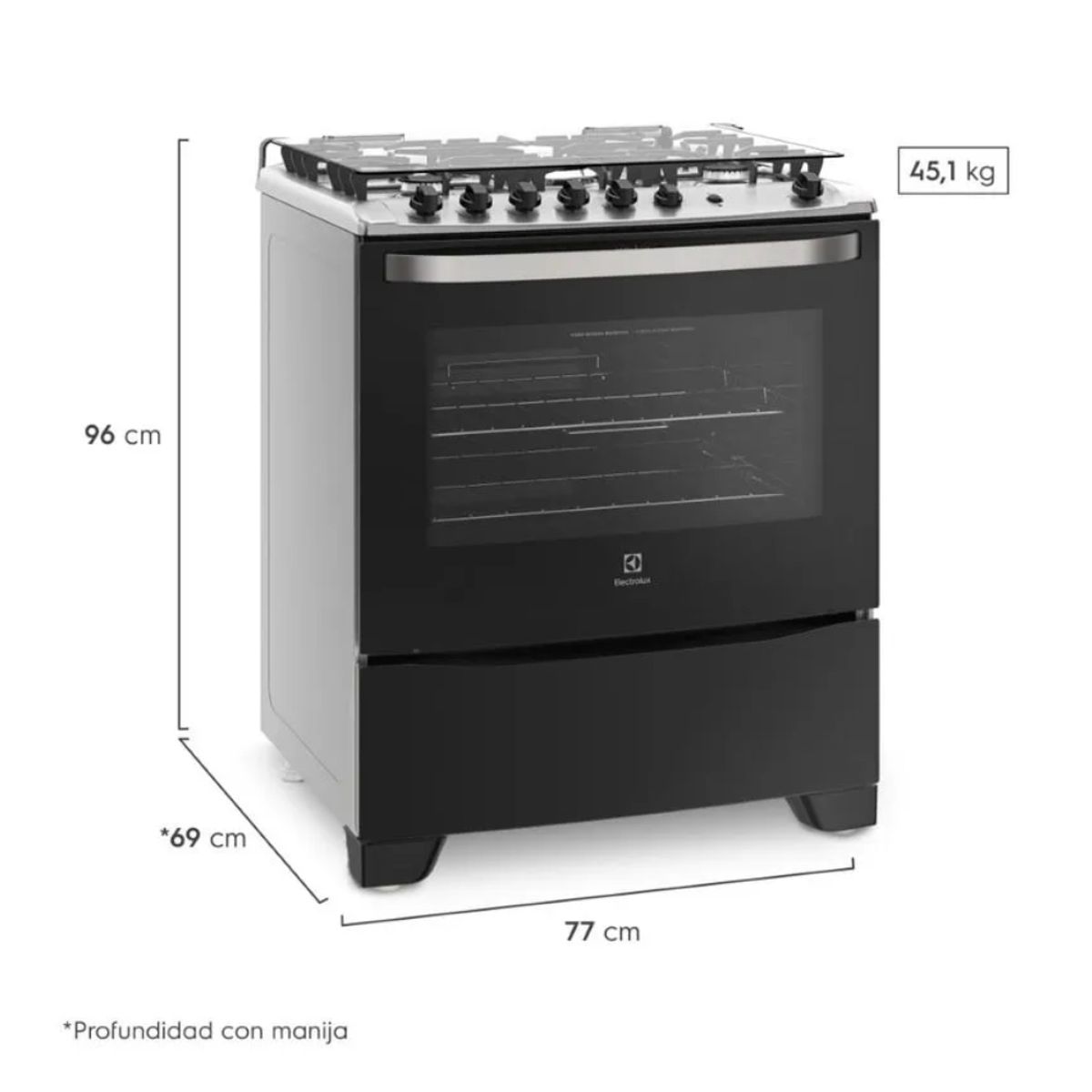 ELECTROLUX - Cocina Electrolux Freestanding a Gas con 5 quemadores 76USM