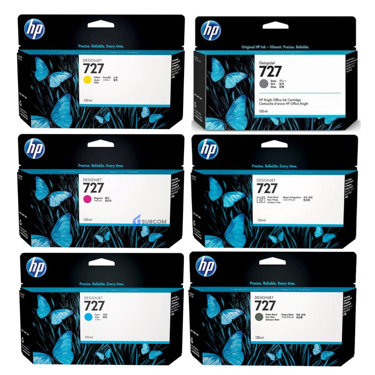 HP - Kit Tinta HP 727 Cyan Magenta Amarillo Mate/Black Photo/Black Gray