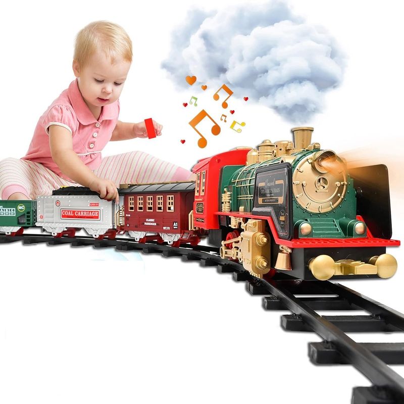 GENERICO - Tren Eléctrico Clásico Bota Humo Luminoso Navidad 19 pzas