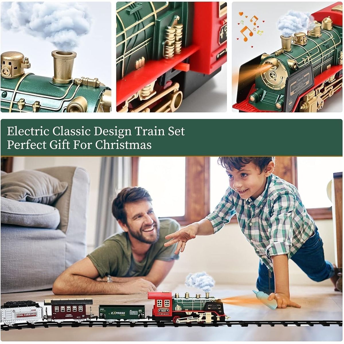 GENERICO - Tren Eléctrico Clásico Bota Humo Luminoso Navidad 19 pzas