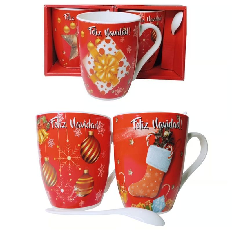 GENERICO - Taza con cucharita navideñas 300ml sublimadas - UNIDAD