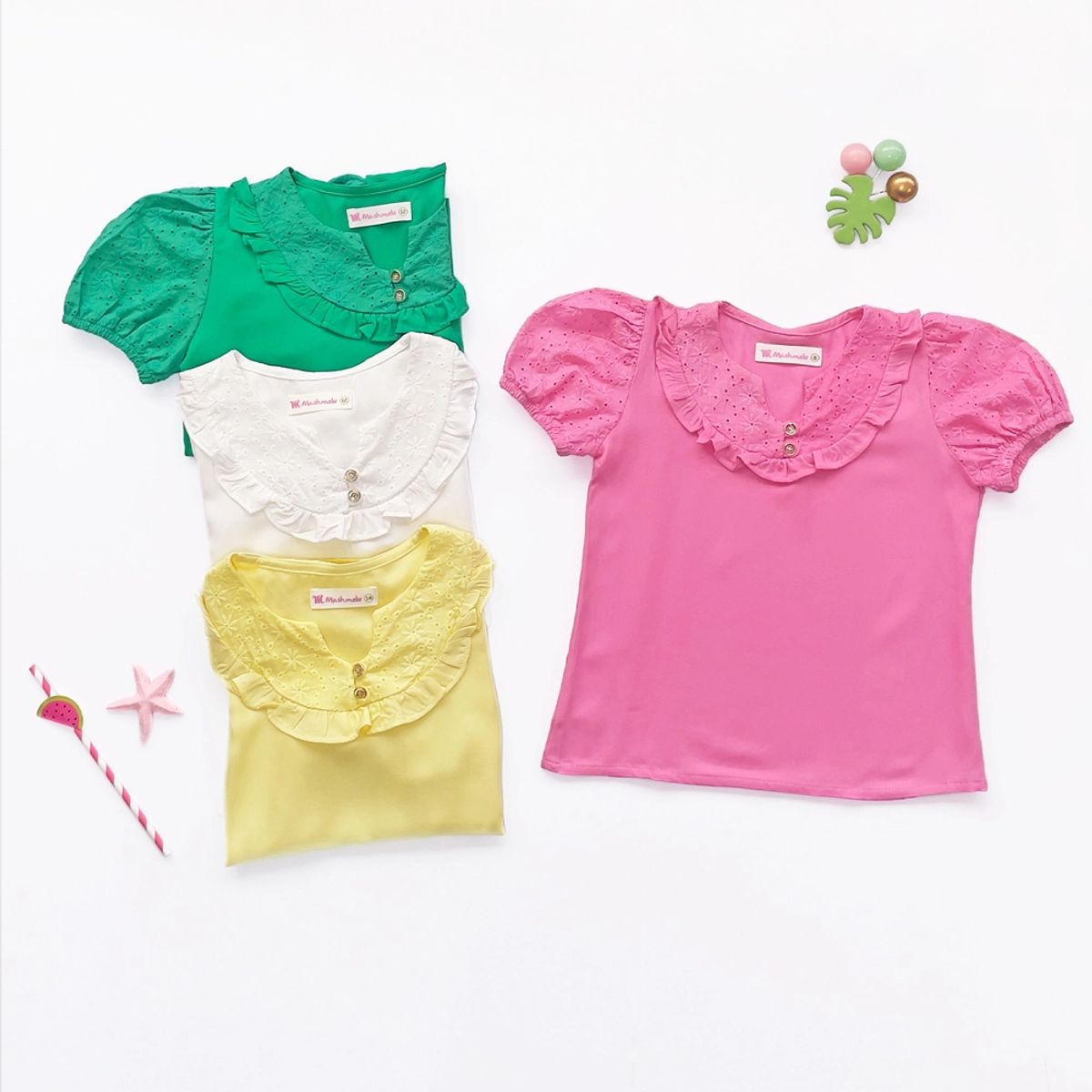 KIDS MASHMELO - Blusa para Niña con Brodery en Canesú y Mangas - Kids Mahmelo