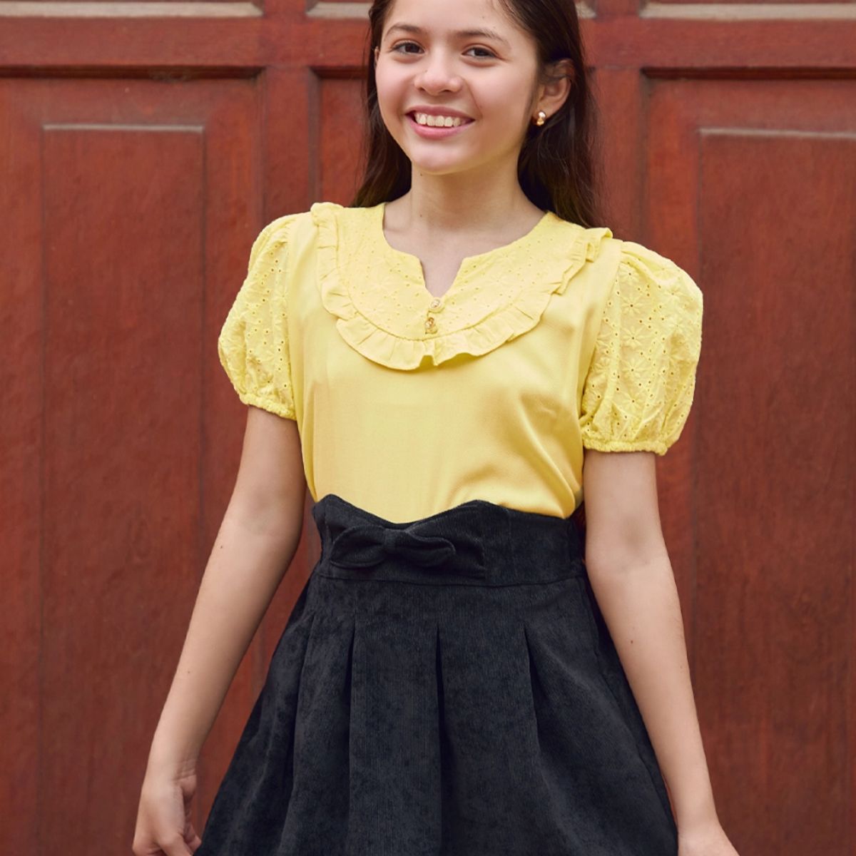 KIDS MASHMELO - Blusa para Niña con Brodery en Canesú y Mangas - Kids Mahmelo