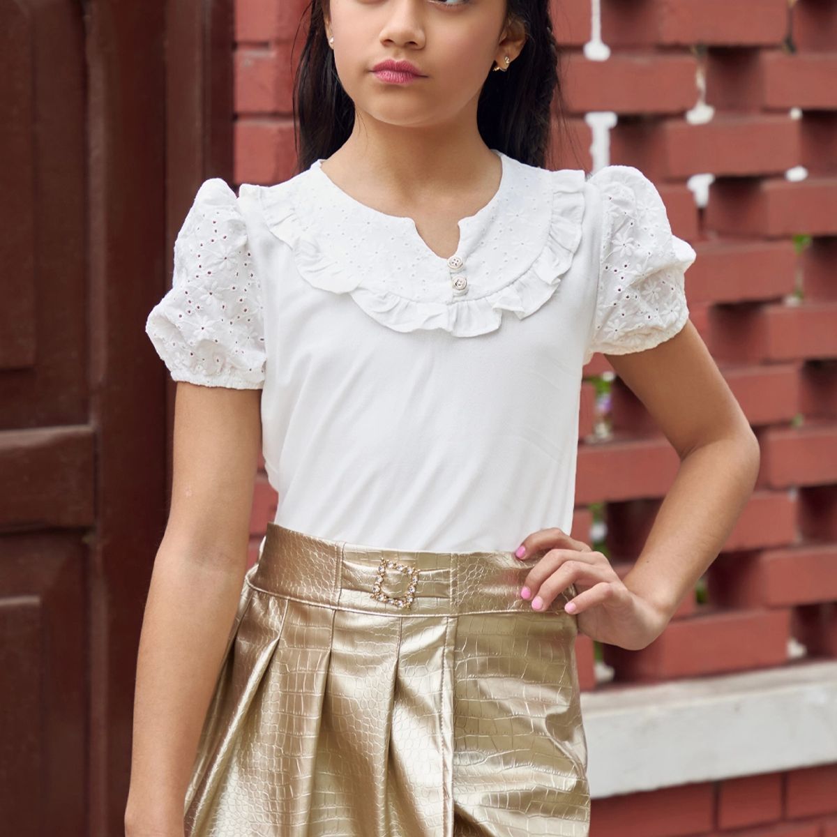 KIDS MASHMELO - Blusa para Niña con Brodery en Canesú y Mangas - Kids Mahmelo