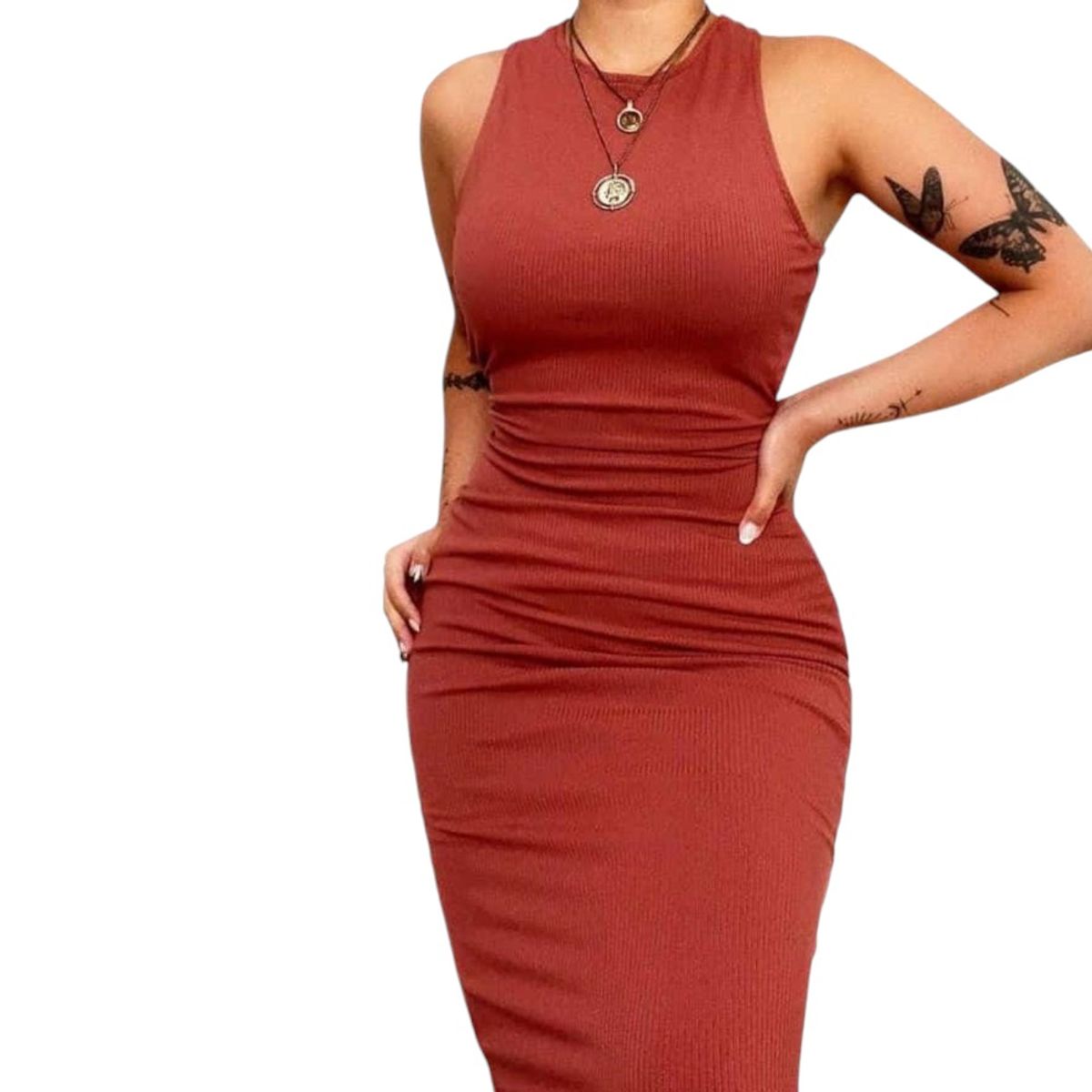 GENERICO - Mujer Vestido Olimpico Acánalado Maxi Col-22 Camel