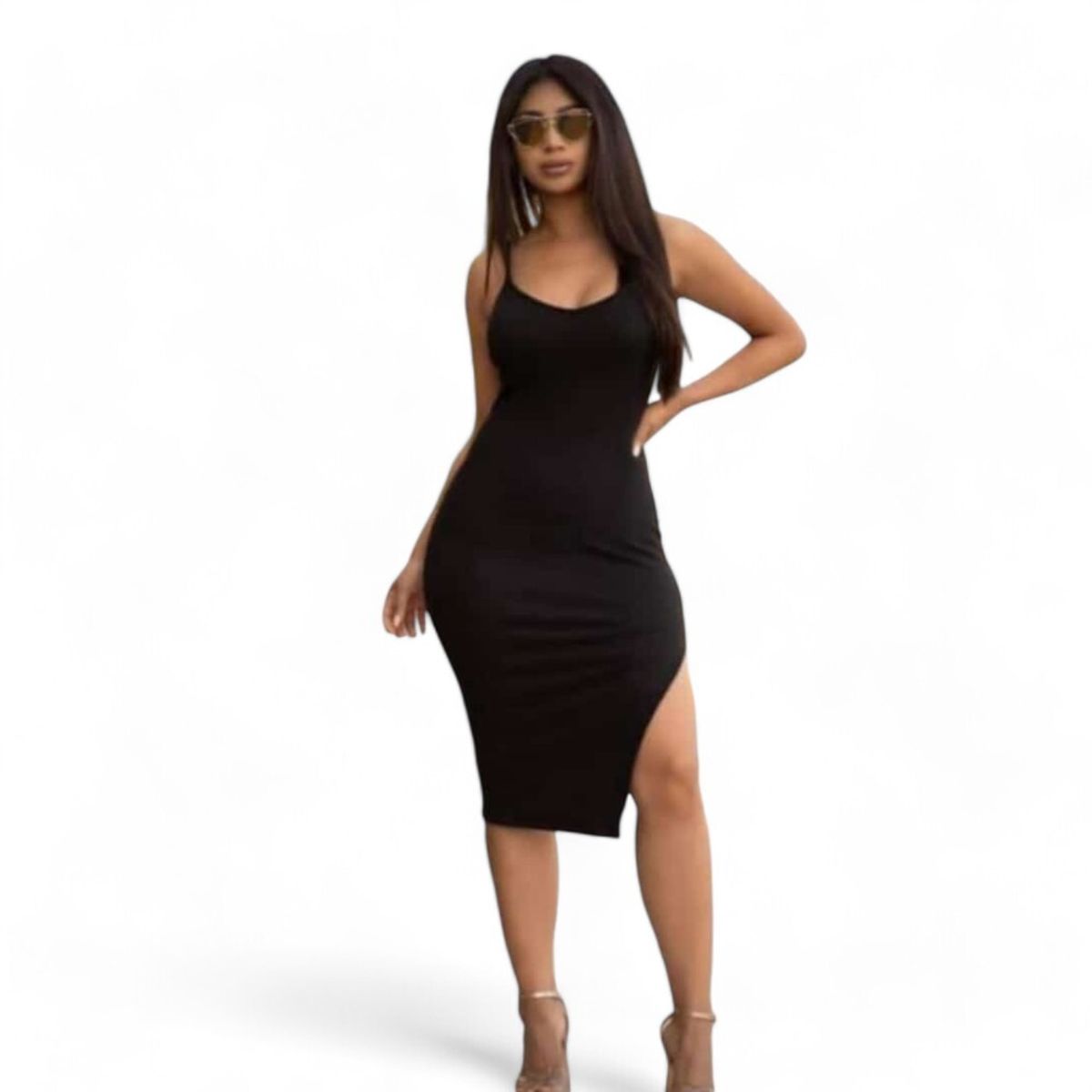 GENERICO - Mujer Vestido Tira Abertura Col-21 Negro