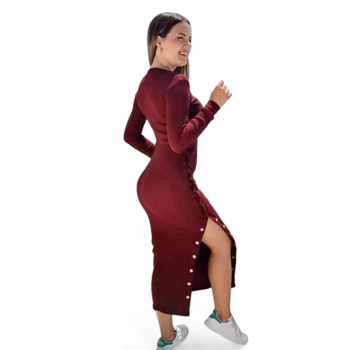 GENERICO - Mujer Vestido Broche Tela Lavada Ml Col-29 Guinda