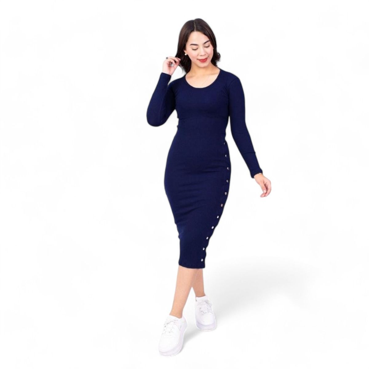 GENERICO - Mujer Vestido Broche Tela Lavada Ml Col-29 Azul