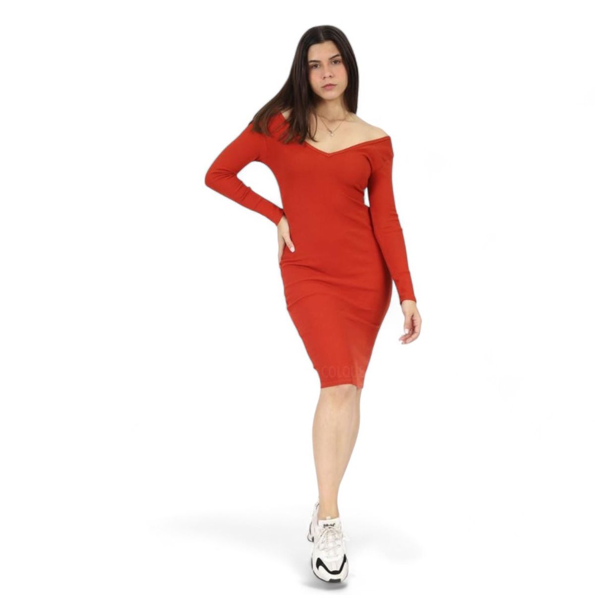 GENERICO - Mujer Vestido Doble V Ml Col-21 Naranja