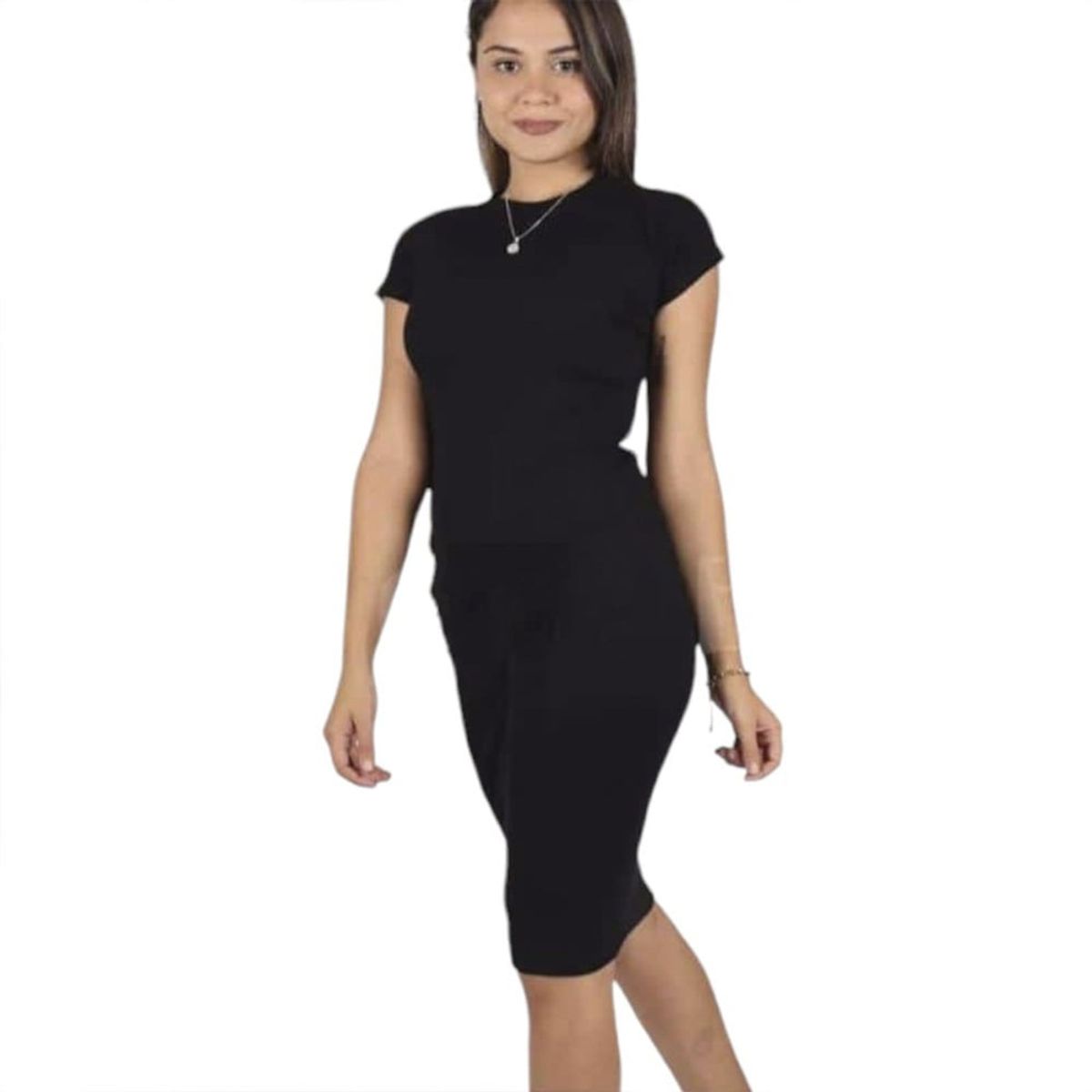 GENERICO - Mujer Vestido Cuello Redondo Mc Col-20 Negro