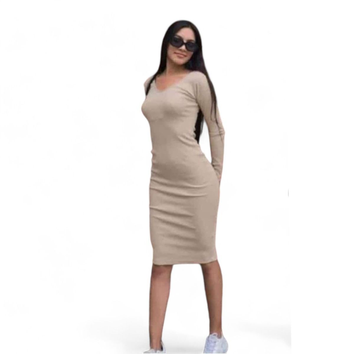 GENERICO - Mujer Vestido Doble V Ml Col-21 Beige