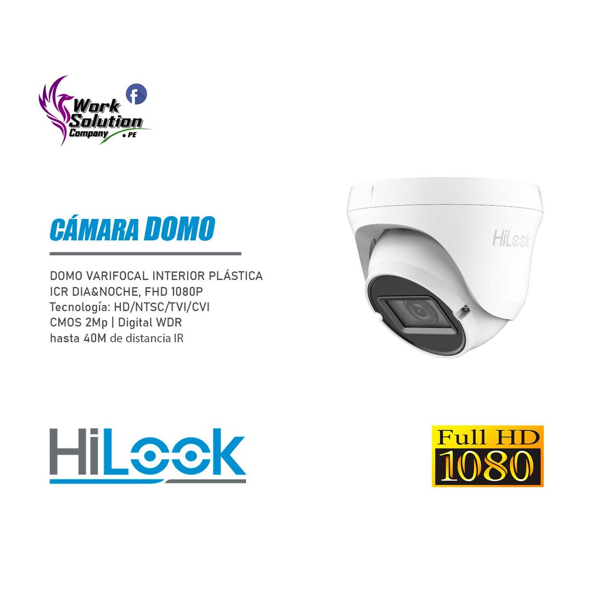 HIKVISION - Cámara de Seguridad Hilook Domo Varifocal Analogica Full HD IR hasta 40M IP66