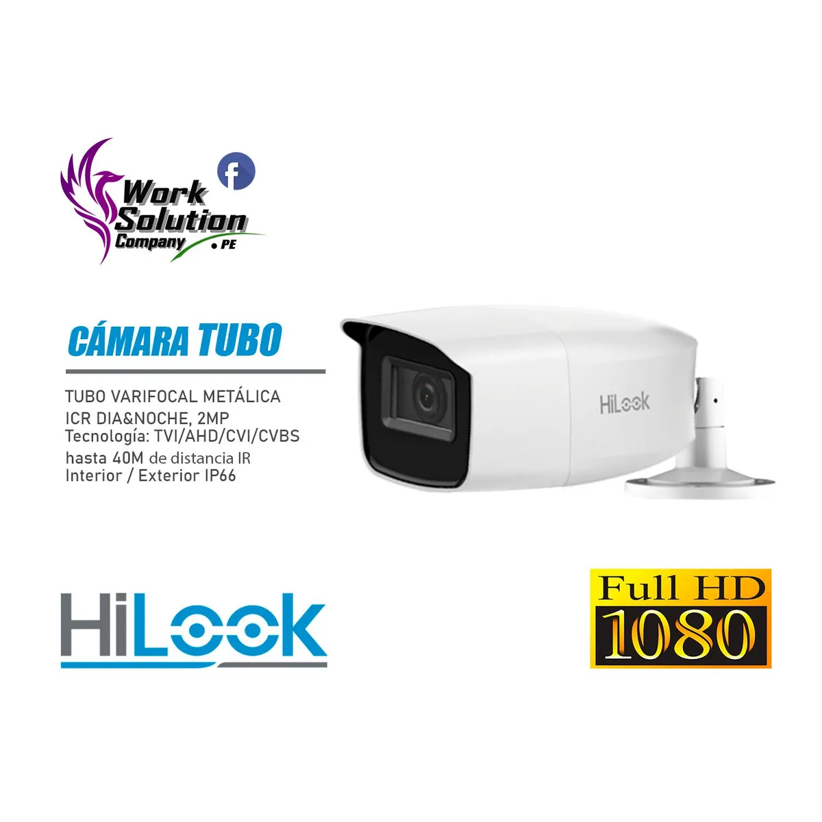 HIKVISION - Cámara de Seguridad Hilook Tubo Varifocal Analogica Full HD IR hasta 40M IP66