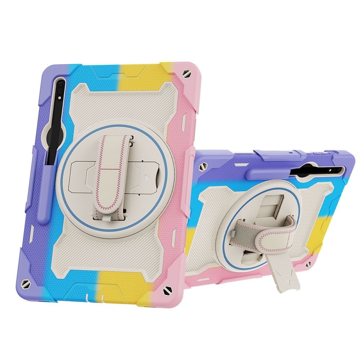 GENERICO - Funda para Samsung Tab S9 Armor Defender 360 Arcoiris Rosa Resistente