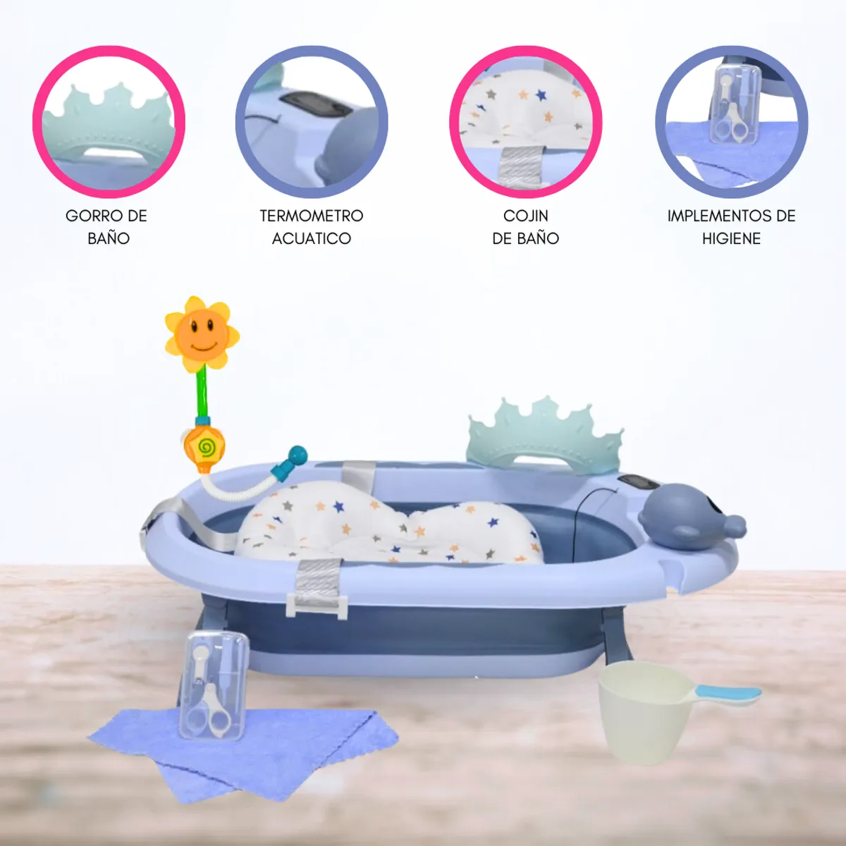 CUZKA - Tina bañera Plegable para Bebés «JELLY SPA» BLUE