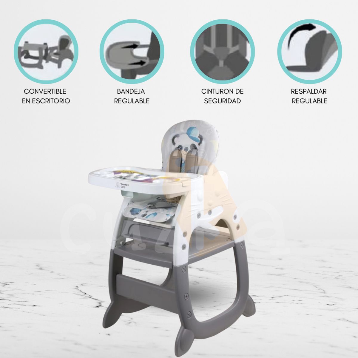 CUZKA - Silla de Comer Escritorio 3 en 1 «MICHO» Gray