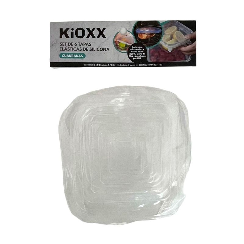 KIOXX - Set de 6 Tapas Elasticas Reutilizables Cuadradas de Silicona KiOXX