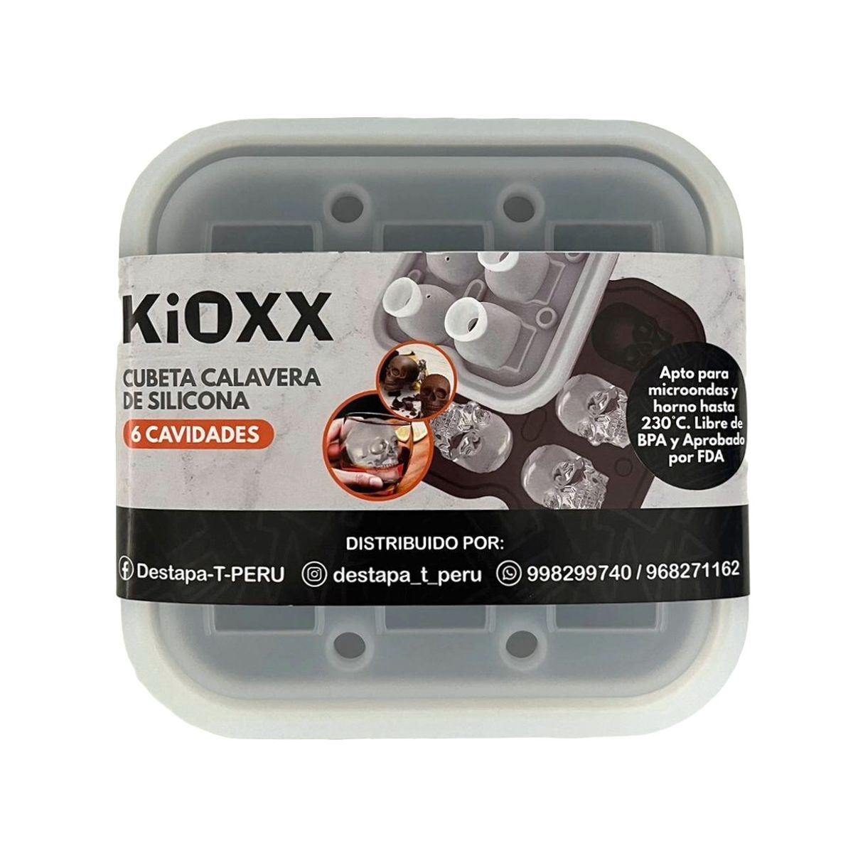 KIOXX - Cubeta de Hielo Calavera de Silicona 6 Cavidades KiOXX Negro